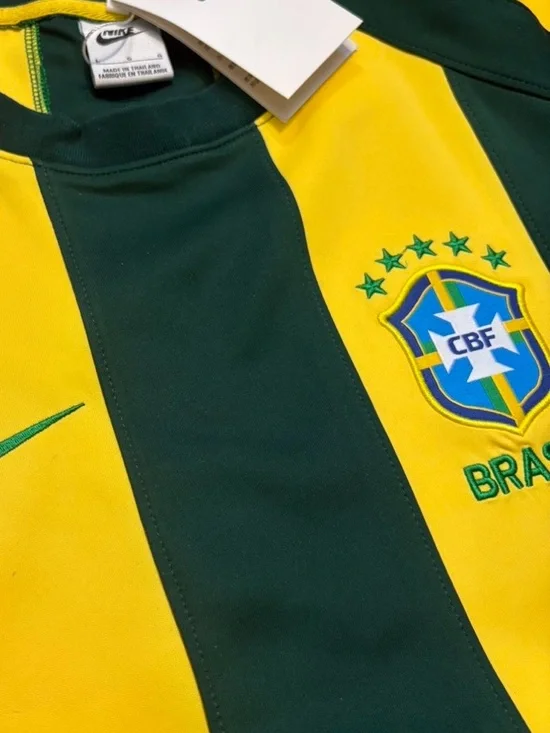 Nike Brasil Yellow & Dark Green retro training Striped Soccer Sweatshirt - Picture 2 of 4
